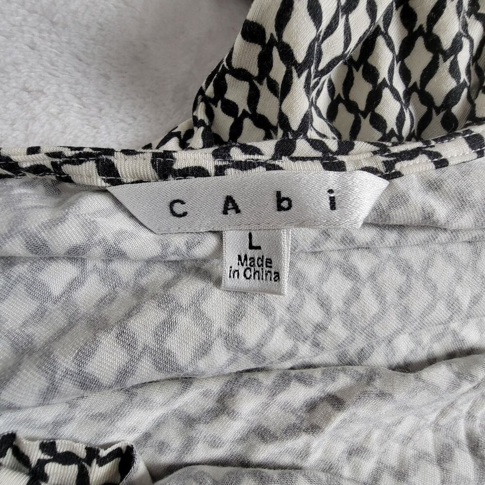 Cabi Womens Black White Geometric Cowl Neck Ruched Midi Dress Large Stretch #614 - Picture 4 of 9
